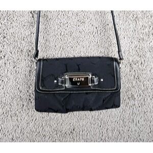 Chaps Crossbody Jacquard Black Logo‎ Bag Purse Wallet Silver Tone Buckle